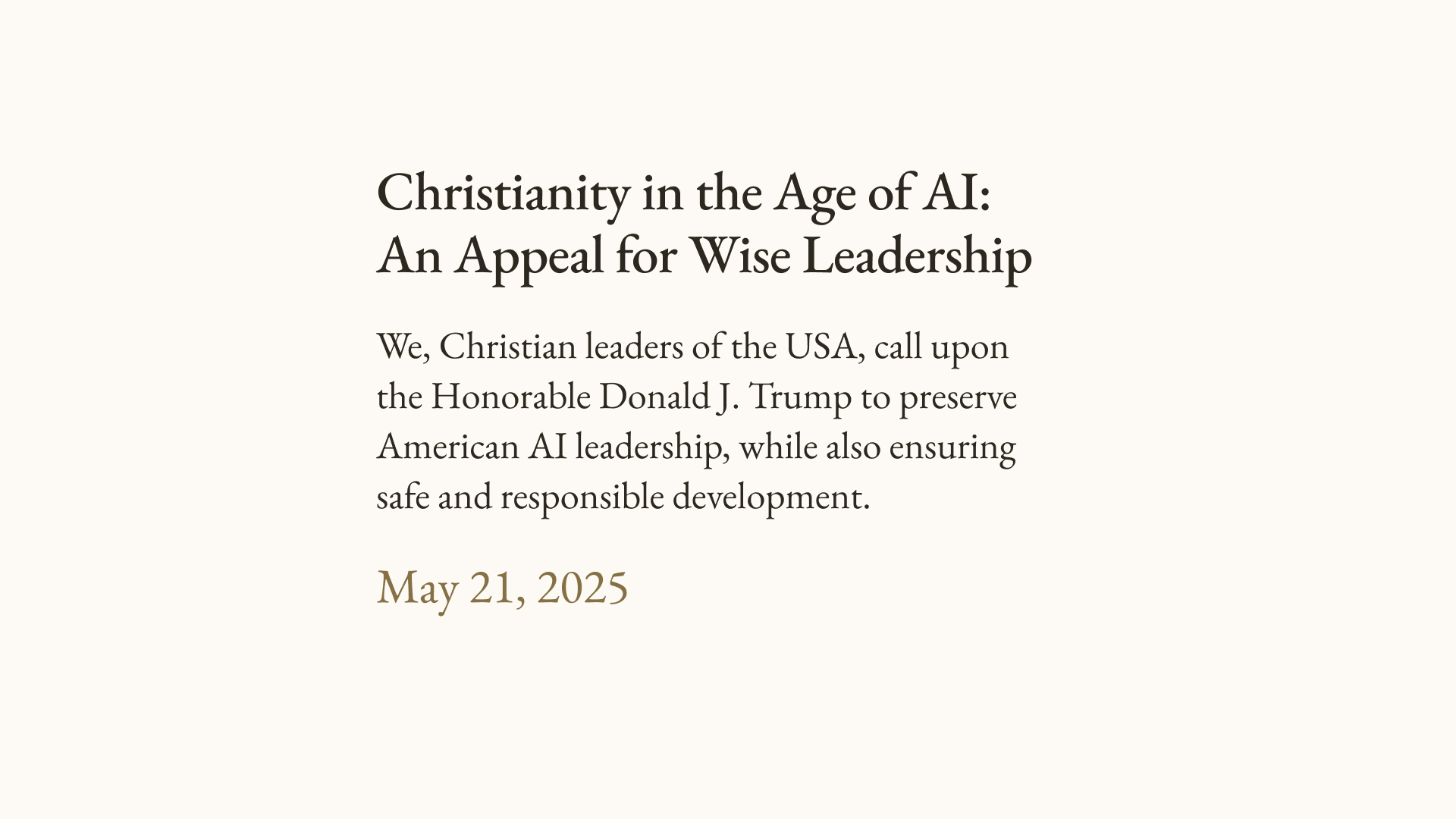 Christianity in the Age of AI: An Appeal for Wise Leadership